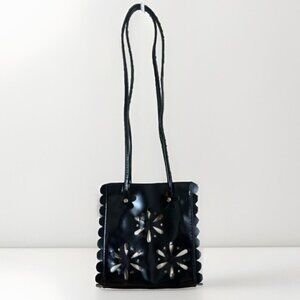 Black Patent Leather Flower Cut Out Purse